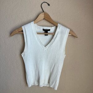 Forever 21 White Ribbed V-Neck Tank Top